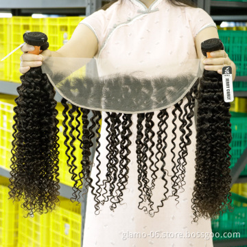 Annione Jerry Curl Hair Bundles With Transparent Lace Frontal Brazilian Human Hair Weave Bundles Vendor 2 3 Bundles With Frontal